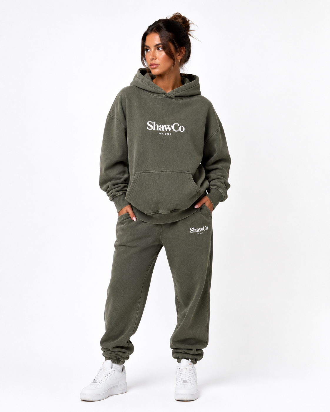 Oversized Acid Wash Hoodie - Green Slate