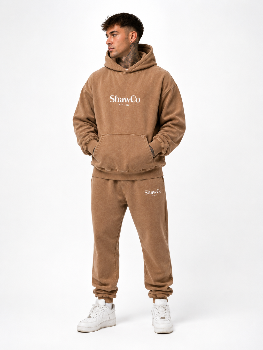 Oversized Acid wash Hoodie - Sandy Brown